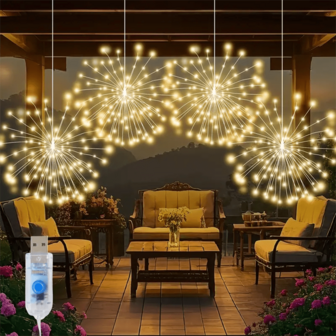 4/2 Pcs USB-Powered Fairy String Lights, Hanging Copper Wire Firework Lights, Christmas Garden Decor, 8 Lighting Modes, Sparkling Fairy Indoor Light Strings, Suitable For Gardens, Courtyards, Porches, Umbrellas, Tents, Weddings, Parties, Christmas Decorations, Party Accessories, Button Control