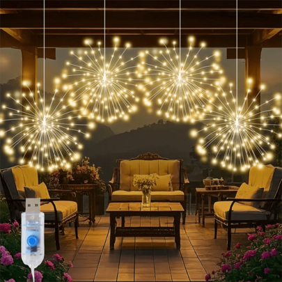 4/2 Pcs USB-Powered Fairy String Lights, Hanging Copper Wire Firework Lights, Christmas Garden Decor, 8 Lighting Modes, Sparkling Fairy Indoor Light Strings, Suitable For Gardens, Courtyards, Porches, Umbrellas, Tents, Weddings, Parties, Christmas Decorations, Party Accessories, Button Control