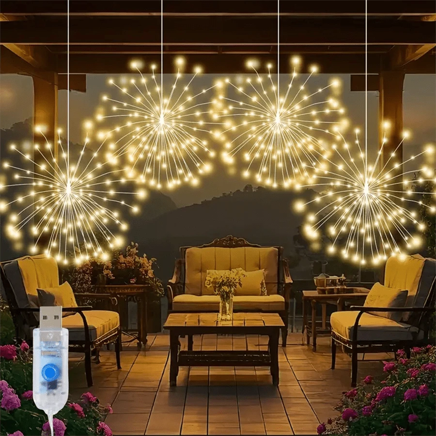 4/2 Pcs USB-Powered Fairy String Lights, Hanging Copper Wire Firework Lights, Christmas Garden Decor, 8 Lighting Modes, Sparkling Fairy Indoor Light Strings, Suitable For Gardens, Courtyards, Porches, Umbrellas, Tents, Weddings, Parties, Christmas Decorations, Party Accessories, Button Control - USB - View 1