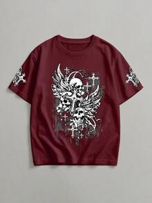 Basic Gothic Skull And Cross T-Shirt Men's Shirt - Màu Tím - Xem 1