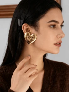 2 pezzi Orecchini vintage a forma di cuore con bordi asimmetrici sferici, accessorio essenziale per casual, pendolarismo, appuntamenti, adatto per donne, uso quotidiano, vacanze, feste, regalo