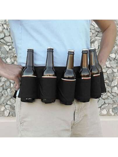 1 件啤酒腰带皮套，啤酒汽水瓶固定带，饮料罐固定器，可调节腰包，可容纳 6 罐，非常适合派对、野餐、徒步旅行
