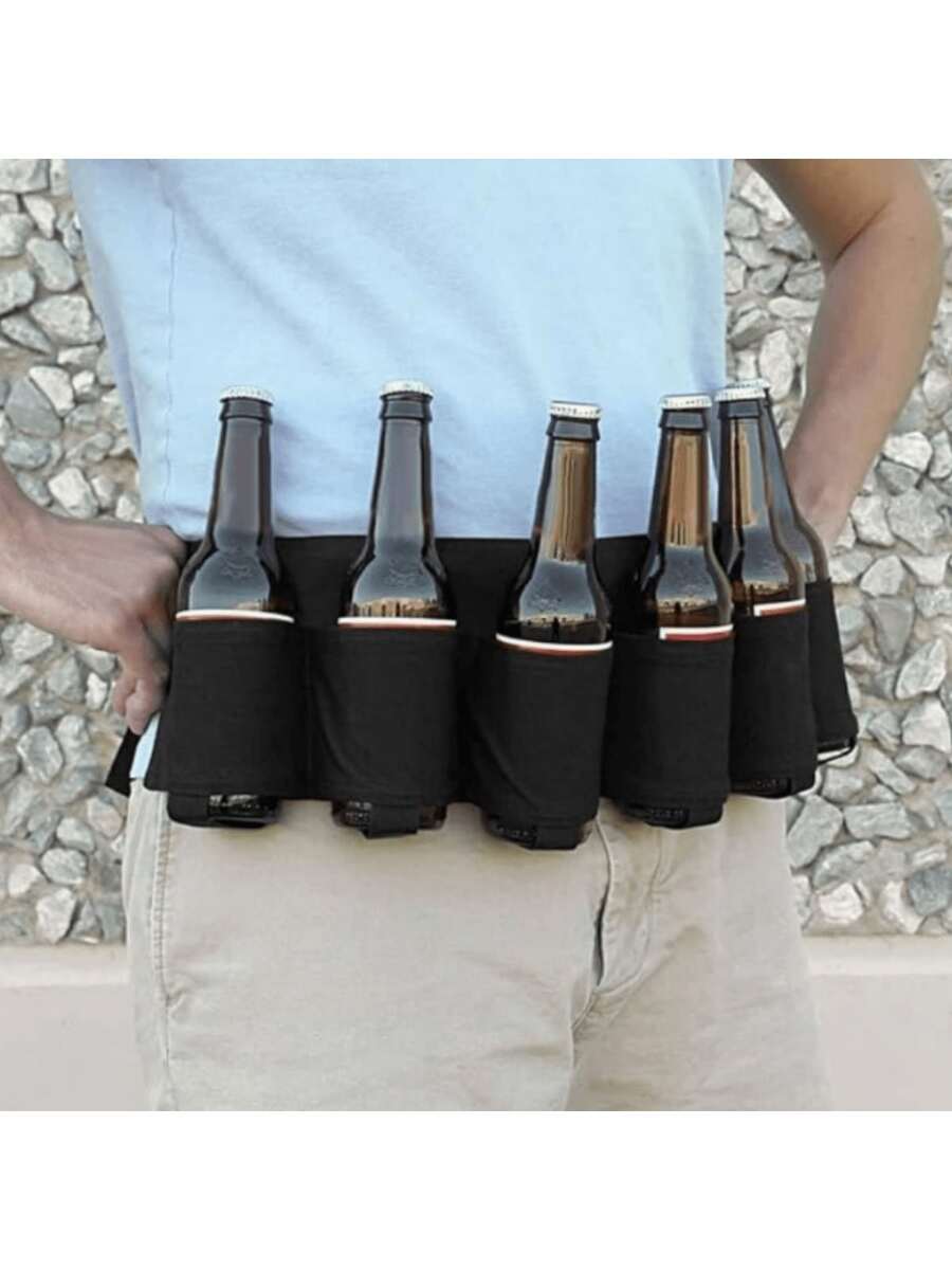 1 件啤酒腰带皮套，啤酒汽水瓶固定带，饮料罐固定器，可调节腰包，可容纳 6 罐，非常适合派对、野餐、徒步旅行 - 彩色 - 查看 1