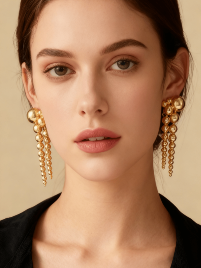 1 par de pendientes de clip con decoración de bolas metálicas vintage de varios tamaños, pendientes colgantes esféricos, diseño de color duradero, adecuados para uso diario, fiestas, vacaciones, regalo para mujeres