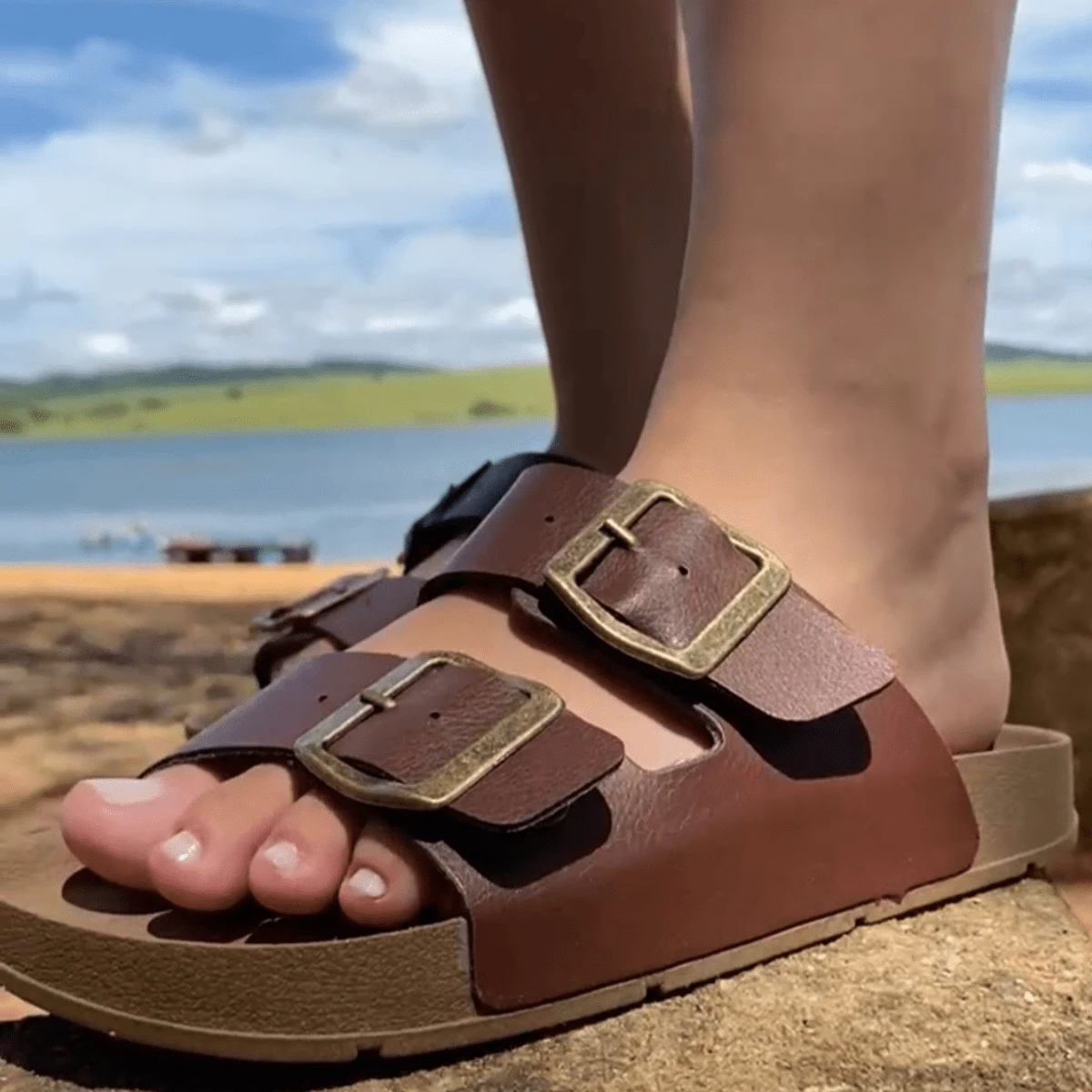 Unisex  Sandal Adjustable Anti-Stress Soft Comfortable Casual Everyday - 鏽棕色 - 查看 1