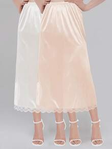 QING ROU 两件套舒适塑身吊带裙套装，纯色无缝吊带裙，撞色蕾丝边衬里，日常穿着塑身衣 - 彩色 - 查看 19