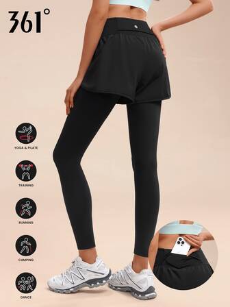 361degree 361° 女士秋冬运动裤，加宽腰带，舒适显瘦，可拆卸短裤设计，适合高强度运动，高弹面料，健身、跑步、瑜伽、舞蹈、户外活动、休闲穿着