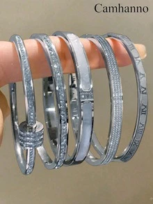 Camhanno 5件套优雅金色不锈钢手链套装，独特设计，是情侣的理想之选，也是完美的日常装饰礼品和珠宝礼物。 - 金色 - 查看 11