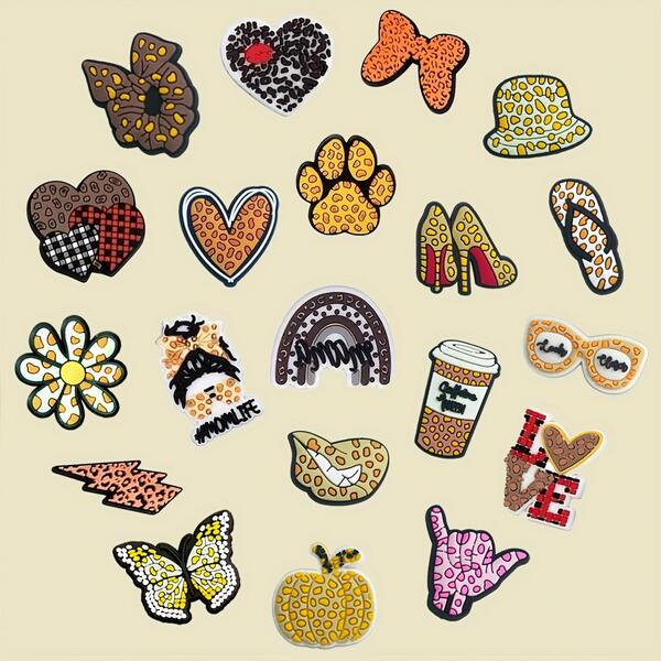 20 Peças Conjunto de Decorações de Sapato Estampa de Leopardo Cartoon, Encantos de Sapato Bolsa de Praia PVC, Presente de Acessórios de Sapato para Festa de Aniversário, Natal, Dia dos Namorados, Halloween