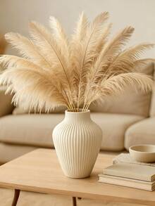 1 件现代弧形塑料花瓶，带人造蒲苇，简约家居装饰，灰色扭曲设计餐桌中心装饰，适合婚礼、客厅、办公桌装饰、乔迁礼物 - 彩色 - 查看 1