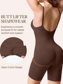 Women's Shapewear Bodysuit Tummy Control Body Shaper Seamless Sculpting Snatched Waist Body Suit - 咖啡棕 - 查看 4