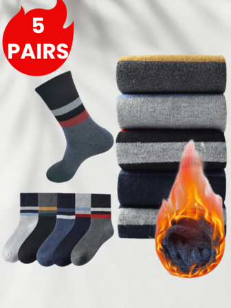 5 pares de calcetines tipo tripulación gruesos, de alta elasticidad y calidez, calcetines largos casuales de moda y transpirables para hombres y mujeres, adecuados para uso diario, deportes y exteriores en otoño/invierno, regalo de alta gama