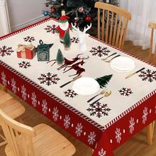 1pc Christmas Theme Tablecloth, Christmas Tree Elk And Snowflake Pattern Heat-Insulating Polyester Tablecloth,Suitable For Kitchen, Living Room, Bedroom, Restaurant Terrace, Picnic, Holiday Party, Christmas Home Decoration - Multicolor - View 14