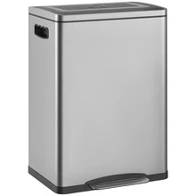 HOMCOM Dual Kitchen Garbage Bin, 2 X 5 Gallon (2 X 20 L) Trash Can With Foot Pedal, Soft-Close Garbage Can With Removable Inner Buckets, Lid, Fingerprint-Proof For Kitchen, Silver - Bạc - Xem 9