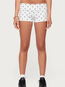 Women Y2K Low Rise Foldover Polka Dot Mini Yoga Micro Shorts Fold Over Bottoms Pajama Pj Short - trắng - Xem 1