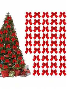 24 Stück Mini 5,5 cm Schleifen Weihnachtsbaum Dekoration Schleifen Anhänger, süße Hochzeit Party Familie Kranz Hänge-DIY Dekoration, rote Schleifen gold und silber rotes Tuch Weihnachtsbaum Dekoration Anhänger, Valentinstag, Geburtstags Party, Neujahr und Weihnachten Heim Dekoration Schleifen, geeignet für verschiedene Anlässe Party Zubehör Weihnachtsdekoration Raumdekoration Winter