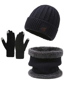 3 件套冬季保暖针织羊毛内衬手套、帽子和围巾套装，适合寒冷天气，男女通用针织帽围巾套装，防风耳罩帽围巾手套保暖套装 - 彩色 - 查看 6