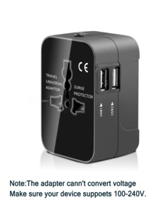 通用旅行适配器，双USB接口，110V-240V输入，欧规/美规/英规/澳规插头，带浪涌保护，适用于150多个国家，商务旅行必备 - 英規插(220-240V) - 查看 11