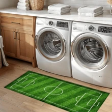 1 Stück Fußballfeld Muster bedruckter Teppich, Kunstwoll-Matte - hochabsorbierend, leicht zu reinigen, geeignet für Heimdekoration, Bauernhaus, Eingangsbereich, Innenbereich, Zimmer, Küche, Esszimmer, kleines Büro/Homeoffice, Spüle, Waschküche, Fußmatte, Küchenmatte, rutschfeste Matte