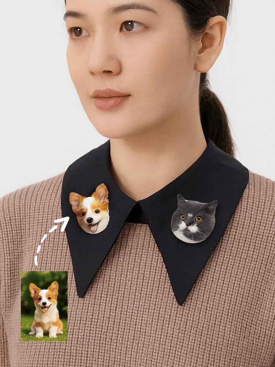 1 Pc Custom Cat Pin, Cute Cat Head Pins, Personalized Cat Pins, Gifts For Cat Lovers, Kawaii Kitty Pin, Personalized Pet Badge, Custom Cat Brooch - Real - View 1