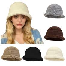 1 件纯色出售毡软呢帽爵士帽冬季新款奢华品牌渔夫帽女士户外保暖天鹅绒格子优雅时尚羊绒羊毛盆栽毛绒渔夫帽巴拿马帽批发秋季 - A - 查看 4