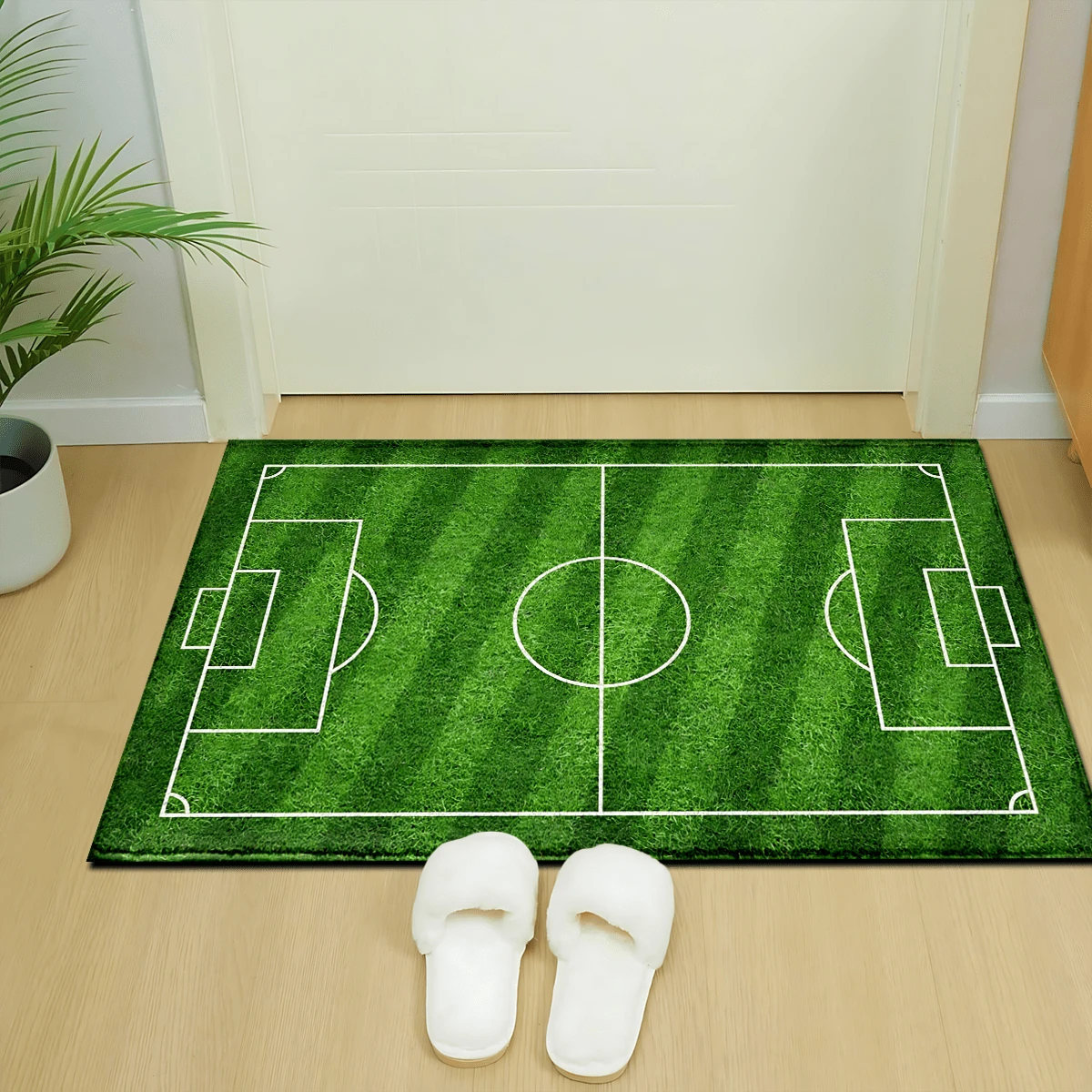 1 Stück Fußballfeld Muster bedruckter Teppich, Kunstwoll-Matte - hochabsorbierend, leicht zu reinigen, geeignet für Heimdekoration, Bauernhaus, Eingangsbereich, Innenbereich, Zimmer, Küche, Esszimmer, kleines Büro/Homeoffice, Spüle, Waschküche, Fußmatte, Küchenmatte, rutschfeste Matte