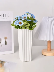 Nowoczesny, czarno-biały, plastikowy wazon na kwiaty w pionowe paski – cylindryczna doniczka do wystroju domu, ozdoba na biurko do salonu, nie wymaga prądu, wazony na kwiaty do wystroju domu