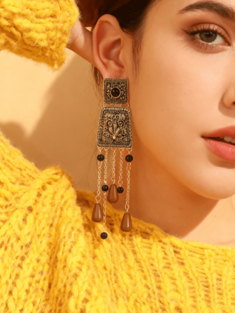 1 Pair Vintage Asymmetrical Heart Shaped Beaded Textured Earrings, Color Design, Suitable For Women's Daily, Party, Festival, Ball, Vacation Wear