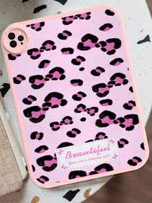 1个粉色豹纹蝴蝶结图案简约优雅可爱趣味风格防震平板电脑保护套，适用于华为MatePad 10.4英寸，内置360度加厚防摔皮革iPad 10.2英寸平板电脑保护套 - 彩色 - 查看 4