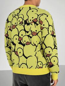 Maglione con stampa carina di anatroccoli, maglia lavorata a maglia casual e vintage oversize