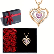 玫瑰项链礼盒套装，心形告白项链，“我爱你”项链礼盒套装，情人节礼物，节日礼物，告白礼物，母亲节礼物 - 彩色 - 查看 12