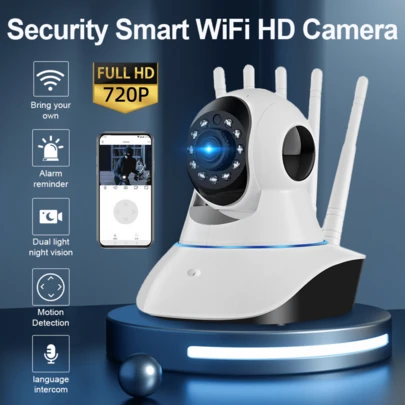 1 Camera an ninh WIFI thông minh màu trắng, giám sát video HD 1080P, xoay ngang 5 ăng-ten, phát hiện chuyển động, tầm nhìn ban đêm, âm thanh hai chiều, dùng cho phòng khách, sân sau, nhà kho, cửa hàng và nhiều trường hợp khác