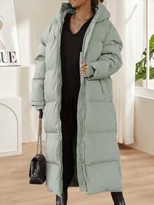 Women's Winter Long Quilted Maxi Coat Hooded Long Sleeve Padded Puffer Jacket Warm Outerwear - 綠色 - 查看 1