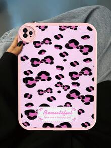 1个粉色豹纹蝴蝶结图案简约优雅可爱趣味风格防震平板电脑保护套，适用于华为MatePad 10.4英寸，内置360度加厚防摔皮革iPad 10.2英寸平板电脑保护套 - 彩色 - 查看 2