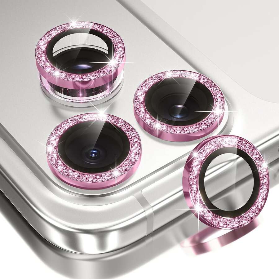 1 Set Camera Lens Protector Film For IPhone 17/16/15/14/13/12/11 Pro Max, [Anti-Drop] [Compatible With Phone Case] [Easy Installation] Camera Screen Protective Film Accessories - Pink - View 1