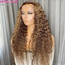 Peruca Frontal de Renda com Cabelo Misturado, Ondas Profundas HD 13x4, Densidade de 200%, Ombré Jerry Encaracolado, para Uso Diário de , 8-34 Polegadas, P4/27, Sem Cola, Pré-Arrancado, Linha de Cabelo Natural com Cabelo de Bebê, 4x4 5x5, Loiro Mel, Ondas de Água, Cabelo Curto de Renda