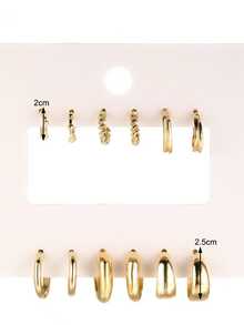 6Pcs Plated 18K Gold-Tone Assorted Hoop Earring Set For Women: Classic & Chic Design With Multiple Sizes (Small Mini, Medium, Large), Lightweight & Comfortable For All-Day Wear, Versatile Accessory Ideal For Daily Outfits, Office Attire, Date Nights, Cocktail Parties, Wedding Receptions, Holiday Gatherings, Brunch With Friends, Weekend Getaways & Gifting To Jewelry-Loving Individuals, Professional Women, Fashion Enthusiasts, Special Occasion Celebrants & Minimalist Style Lovers - 金色 - 查看 7