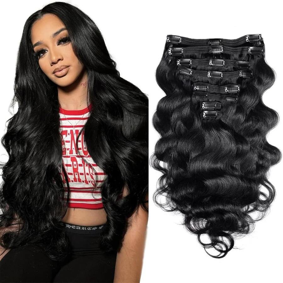 Body Wave Clip In Hair Extensions Halloween 100% Unprocessed Human Hair Full Head Brazilian 120g/8 Pieces Natural Black Clip Ins Remy Hairith 20 Clips Double Weft 120g/Set Brazilian Clip On Hair Extension For Women Virgin Hair Brazilian Hair Seamless Clip In Hair - Natural Black - 查看 1