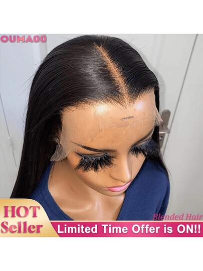 28 英寸 13x4 高清蕾丝前直发假发 200% 密度无胶假发，带纤维假发，适合初学者，适合耳到耳蕾丝前长发，预拔自然发际线，柔软自然，适合女性日常佩戴