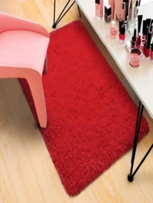 1pc Red Fluffy Carpet, Plush & Soft, Suitable For Living Room, Bedroom, Bathroom, Game Room, Studio, Decorative Carpet, Washable - Red - View 5