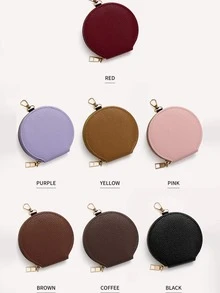 Bolsa de almacenamiento redonda multifuncional compacta - Organizador colgante de auriculares, llaves y monedas, bolso de mano mini de moda disponible en múltiples colores, ideal para salidas diarias y estilo de vida de ocio para mujeres, billetera mini, monedero, monedero pequeño, monedero de monedas - Multicolor - Ver 3
