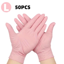100只/包 一次性粉色丁腈手套，适用于家庭卫生和清洁，可重复使用，无粉，无乳胶，柔软舒适，采用优质丁腈材料制成，适合家庭和专业清洁人员使用（袋装） - 粉色 - 查看 9