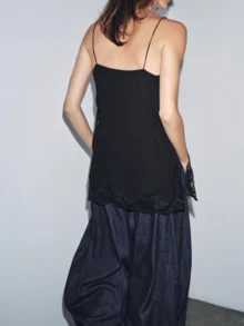 Women's Y2K Lace Trim Side Slit Cami Top Spaghetti Strap Casual  Blouse For Summer Daily Streetwear Date - 黑色 - 查看 7
