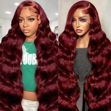 28 Inch 99j Burgundy Lace Front Wigs Human Hair 200% Density Body Wave Frontal Wigs Human Hair 13x4 HD Lace Glueless Wigs Human Hair For Women Wine Red Virgin Human Hair Wig - Burgundy - View 9