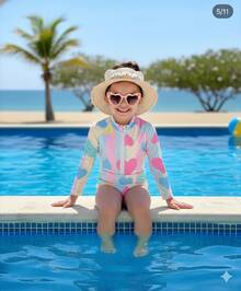 UV Protection Candy Color Magic Hearts Children's Swimsuit With Zipper - Nhiều màu - Xem 4