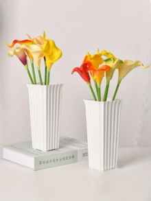 Nowoczesny, czarno-biały, plastikowy wazon na kwiaty w pionowe paski – cylindryczna doniczka do wystroju domu, ozdoba na biurko do salonu, nie wymaga prądu, wazony na kwiaty do wystroju domu