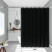 Cortina de ducha ligera, impermeable y antimoho de 180 x 180 cm + 12 ganchos, adecuada para baños, bañeras y hoteles, impermeable, antimoho, antibacteriana y duradera (Negro) - Negro - Ver 2
