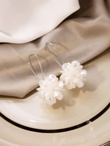 1 par de pendientes colgantes florales elegantes y minimalistas de moda - Gancho de plata - Ver 3