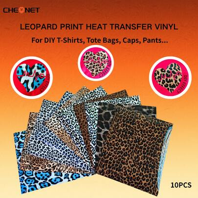 10 piezas CHEONET - Láminas de vinilo con estampado de leopardo para transferencia de calor, 9.8X 11.8 pulgadas - Película de calcomanía para planchar en camisetas, bolsas de mano, gorras, pantalones - Vinilo artesanal con patrones de animales