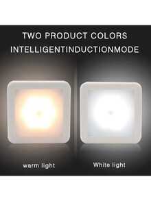 4 件/2 件/1 件 LED 运动传感器夜灯,智能 PIR 传感器橱柜壁灯,易于安装,15 秒自动关闭,暖光和冷光选项,电池供电无线方形传感器灯,适用于浴室、卧室、走廊、楼梯、橱柜 - 白色外殼 - 查看 4